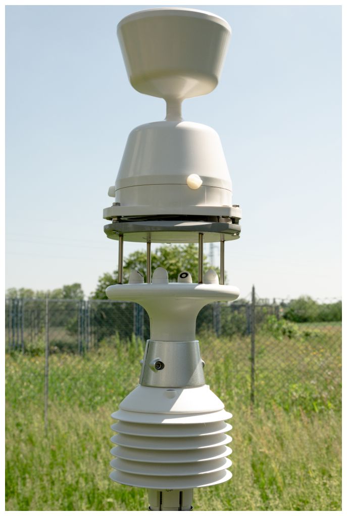Closeup picture of HDMCS meteorology station in a field